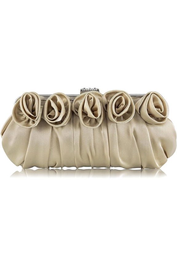 Evening Clutch Purses Rose Shaped Handbags Pleated Silk Elegant Floral Purse for Women Wedding Party
