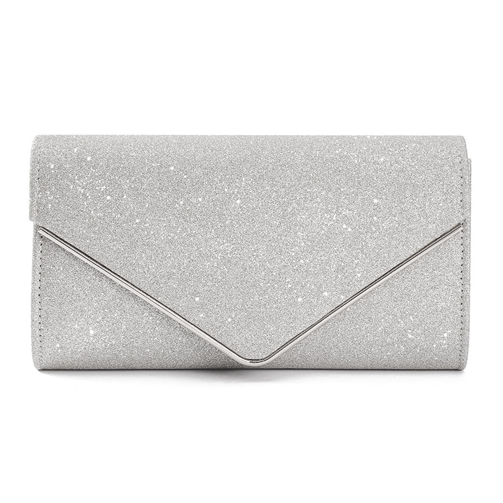 Walmart Black Friday Deals 2025 - Evening Clutch Purses, Sparkling Envelope Evening Bag with Detachable Chain, Clutch Purses For for Prom Party Wedding Engagement, Silver