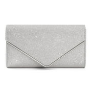 DAKOMM Evening Clutch Purses, Sparkling Envelope Evening Bag with Detachable Chain, Clutch Purses For for Prom Party Wedding Engagement, Silver