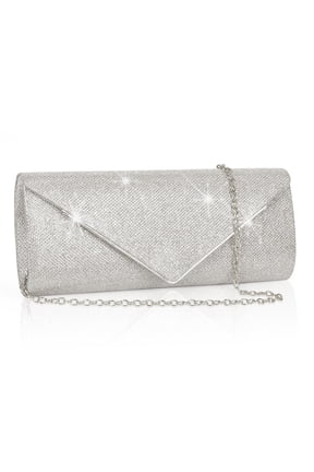 Evening Clutch Purses, Sparkling Envelope Evening Bag with Detachable Chain, Clutch Purses For for Prom Party Wedding Engagement, Silver