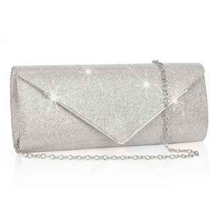 Evening Clutch Purses, Sparkling Envelope Evening Bag with Detachable Chain, Clutch Purses For for Prom Party Wedding Engagement, Silver