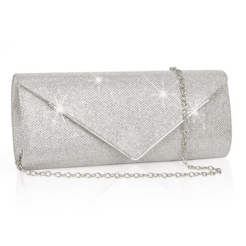 Evening Clutch Purses, Sparkling Envelope Evening Bag with Detachable Chain, Clutch Purses For for Prom Party Wedding Engagement, Silver