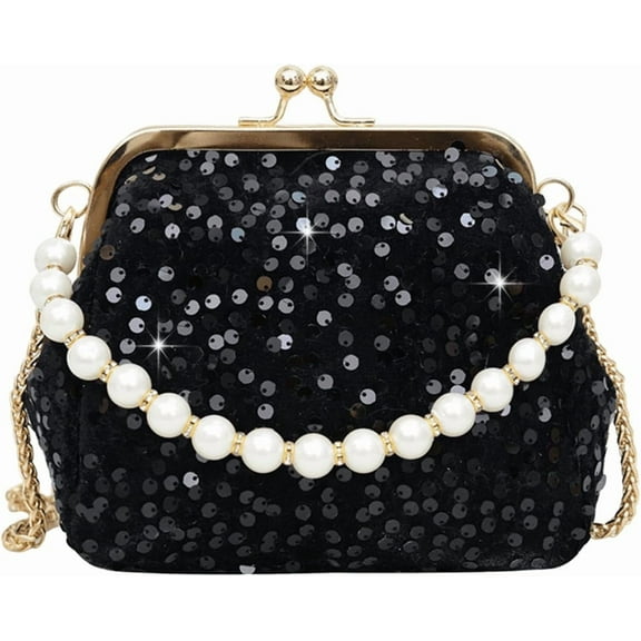Evening Clutch Purses for Women, Glitter Sequin Crossbody Bag, Elegant Evening Handbag with Pearl for Wedding, Prom
