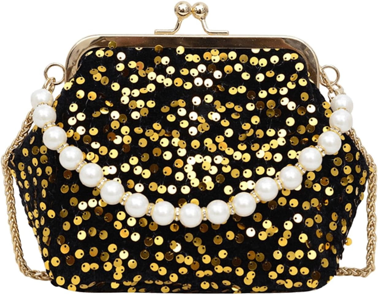 Evening Clutch Purses for Women, Glitter Sequin Crossbody Bag, Elegant Evening Handbag with Pearl for Wedding, Prom