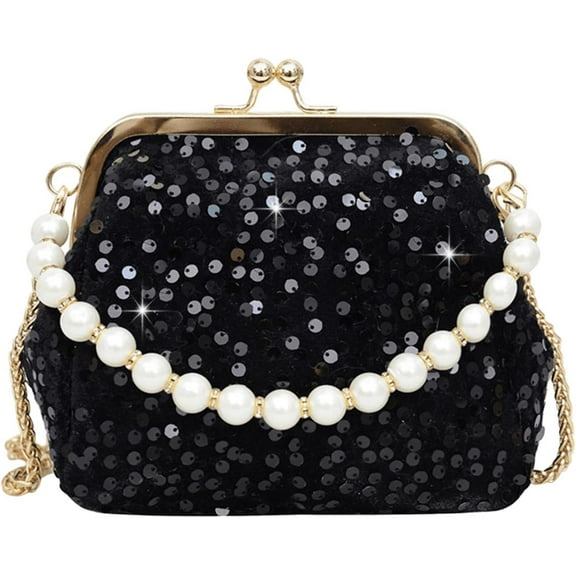 Evening Clutch Purses for Women, Glitter Sequin Crossbody Bag, Elegant Evening Handbag with Pearl for Wedding, Prom