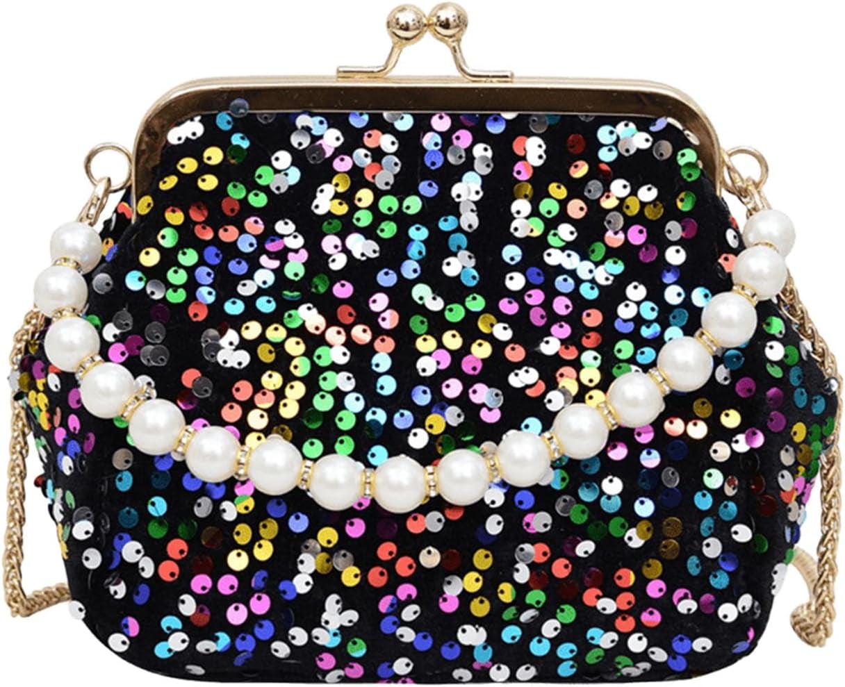 Evening Clutch Purses for Women, Glitter Sequin Crossbody Bag, Elegant Evening Handbag with Pearl for Wedding, Prom