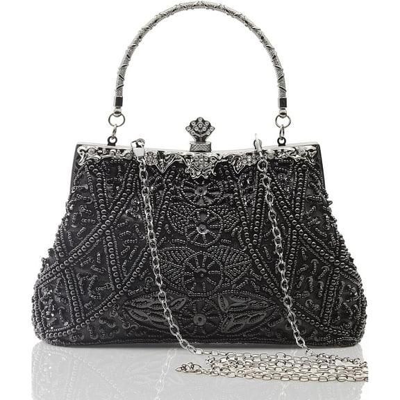 Evening Clutch Purses for Women - Vintage Evening Bag Accessories for Women Gatsby 1920s Beaded Sequin Pearl Clutch