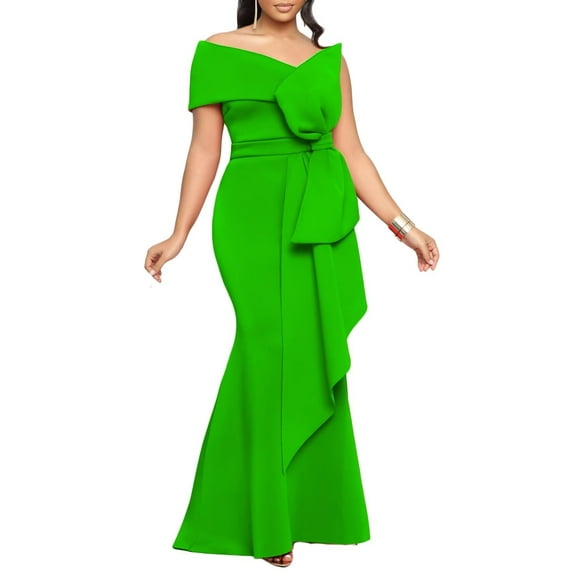 Evening Cocktail Dress for Women One Shoulder Fishtail Dress Maxi Long Dress