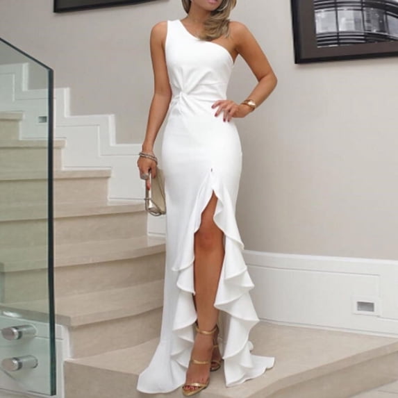 Evening Dress Women's Plus Size Long Dress Elegant One Shoulder Slim Ruffle Party cocktail Prom Gown