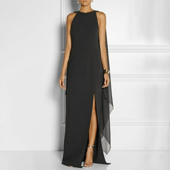 Evening Dress for Women Formal Maxi Cape Split Long Dress Plus Size Floor Length Party Maxi Gowns Elegant Classy (3X-Large, Black)