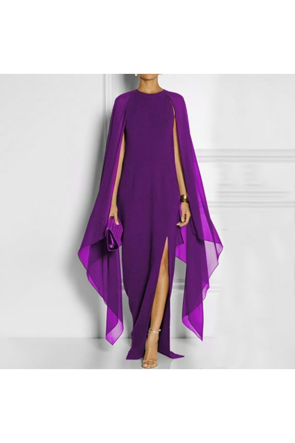 Evening Dress for Women Formal Maxi Cape Split Long Dress Plus Size Floor Length Party Maxi Gowns Elegant Classy (Large, Purple)