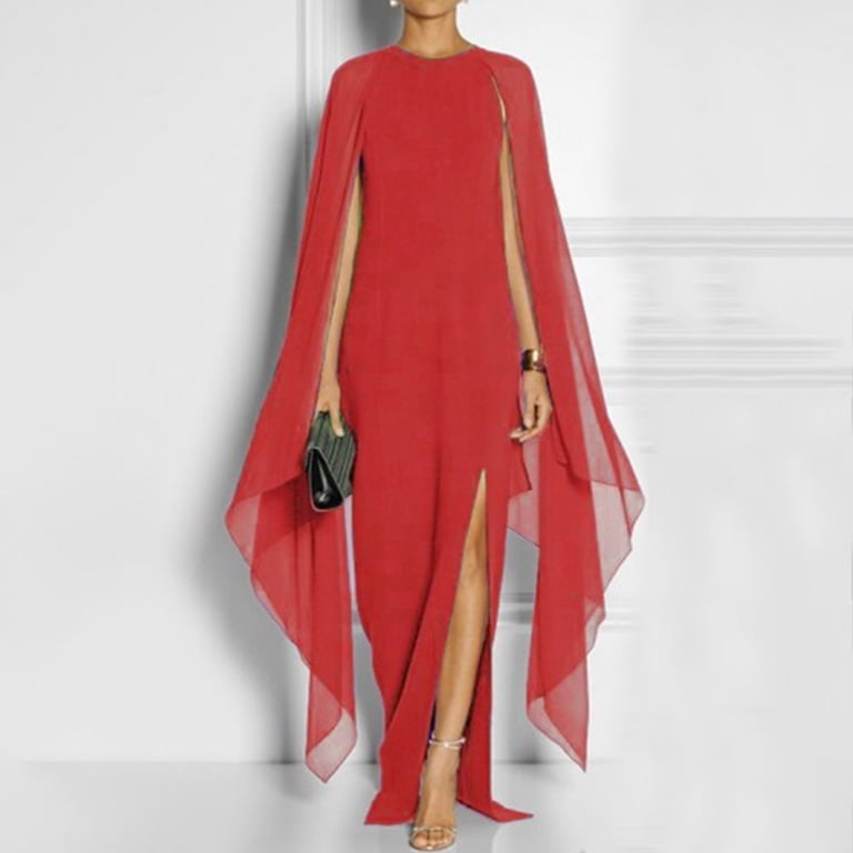 NEBZCIV Evening Dress for Women Formal Maxi Cape Split Long Dress Plus Size Floor Length Party Maxi Gowns Elegant Classy Medium Red NEBZCIV Evening Dress for Women Formal Maxi Cape Split Long Dress Plus Size Floor Length Party Maxi Gowns Elegant Classy Medium Red