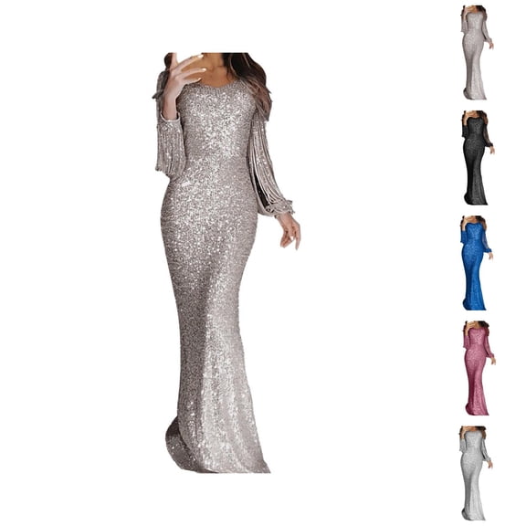Evening Dresses for Women Holiday Party Dresses for Women Elegant Long Sleeve Evening Gown With Fringe Detail for Fall Winter formal Dinner Party and