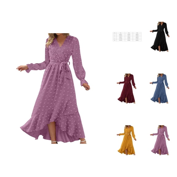 Evening Dresses for Women Midi Dresses for Women Fashion Boho Maxi Dress V Neck Long Sleeve Flowy Slit Wedding Party Dresses