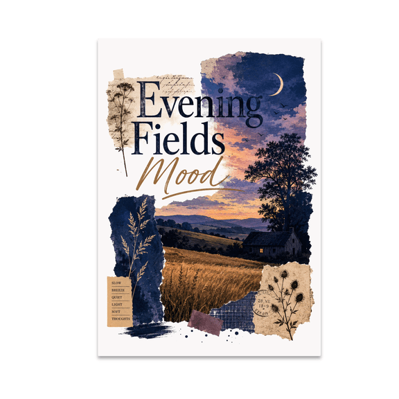 Evening Fields Mood Collage Art - Modern Decor Enthusiast - 13x19 Poster Print