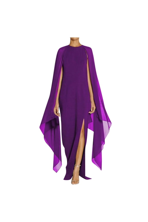 Evening Formal Dress for Women Maxi Cape Split Long Dress Plus Size Floor Length Party Maxi Gowns Elegant Classy (3X-Large, Purple)