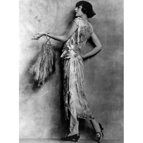 Evening Gown Of Brocaded Satin And Feathered Handbag History (18 x 24)