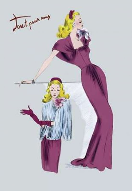Evening Gown with Fur Cape 1947 Canvas Art - Unknown (24 x 36)