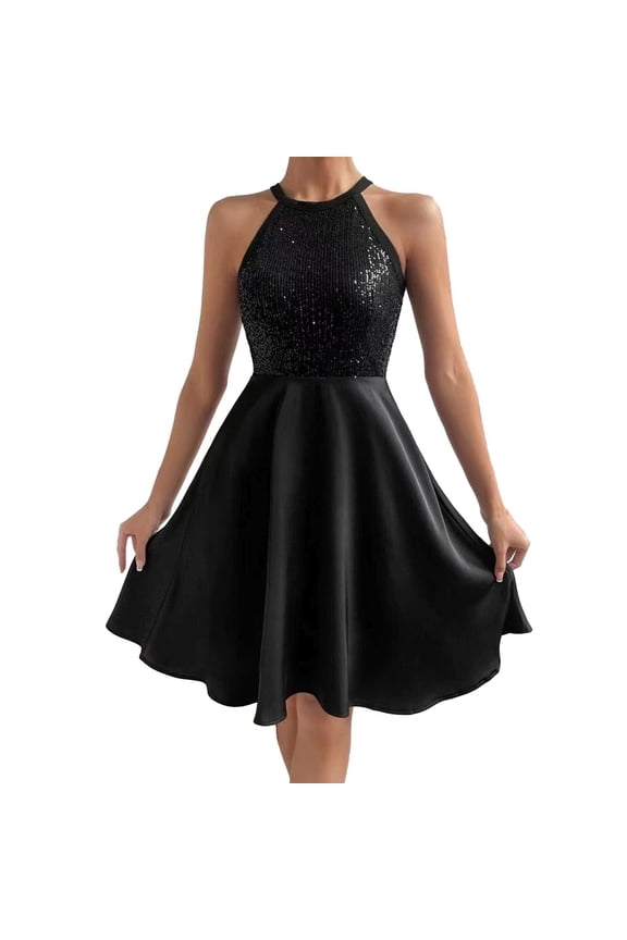 Evening Gowns for Women Formal Holiday Dresses Women Fashionable Solid Sexy Leisure Sequin Splicing Sleeveless Slim Dress Elegant Party Night Gown