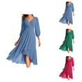 thumbnail image 1 of Evening Gowns for Women formal Holiday Dresses for Women Chiffon Spring V Neck Long Sleeves Pleated A Line Midi Length Wedding Guest Dress, 1 of 6