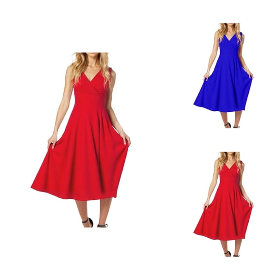 Evening Gowns for Women formal Holiday Party Dresses for Women Elegant V Neck Sleeveless Midi Dress Elegant Plain Dresses Party Dress