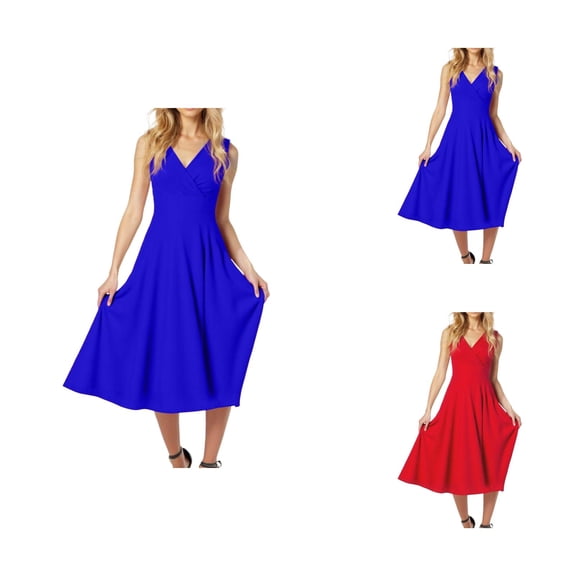 Evening Gowns for Women formal Holiday Party Dresses for Women Elegant V Neck Sleeveless Midi Dress Elegant Plain Dresses Party Dress
