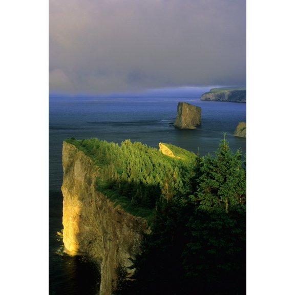 Evening Light And Fog Perce Gaspe Quebec Canvas Art - John Sylvester Design Pics (22 x 34)