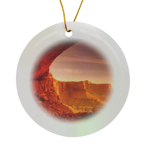 3drose, Evening Light on False Kiva, Island in the Sky, Canyonlands Np, Utah, Circle Porcelain Ornament