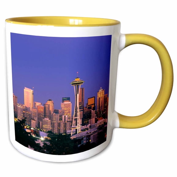 3drose, Evening Light on the Seattle Skyline - Us48 Rdu0021 - Richard Duval, 11oz Two-tone Yellow Mug