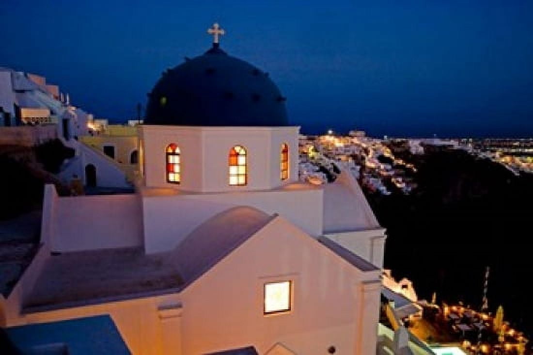 Evening Light on Church Imerovigli Santorini Greece Canvas Art - Darrell Gulin DanitaDelimont (34 x 23)