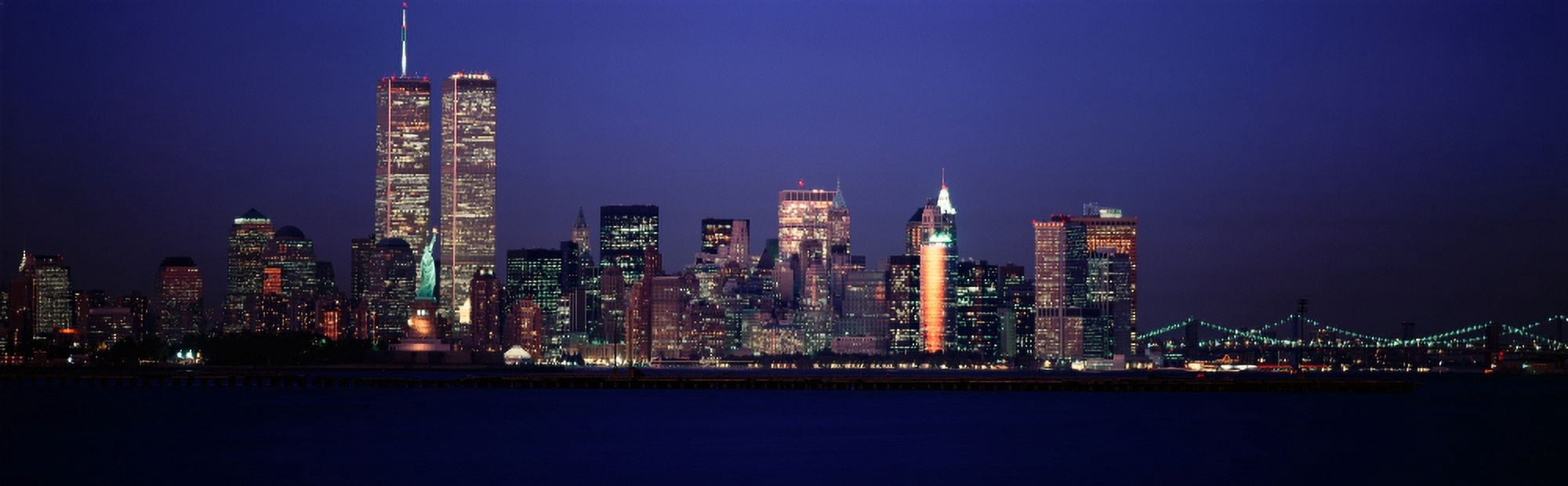 Evening Manhattan skyline Canvas Art - Panoramic Images (9 x 30)
