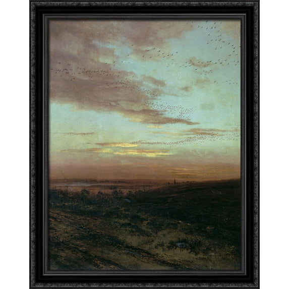 Evening Migration of birds 28x34 Large Black Ornate Wood Framed Canvas Art by Aleksey Savrasov