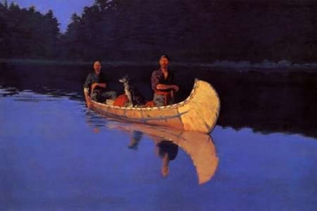 Evening On A Canadian Lake Canvas Art - Frederic Remington (12 x 18)