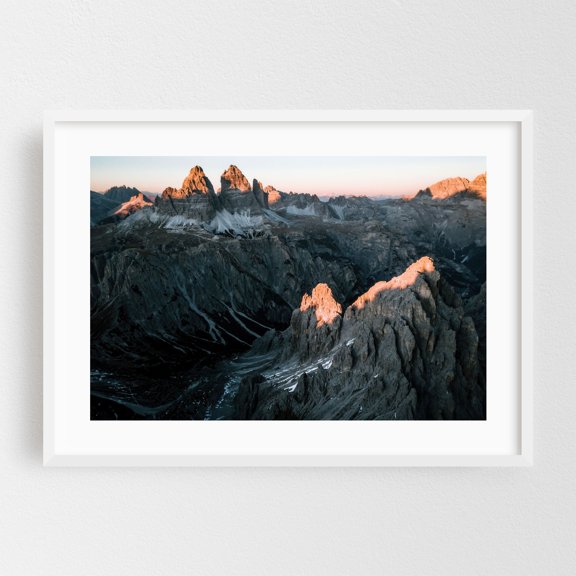 Evening Peaks in Italy at Sunset - Trentino-South Tyrol Italy Photography Mountain Landscape Nature Scenic Sunset Wilderness White Framed Wall Art Print 5 x 7 inches