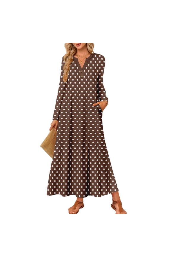 Evening Polka Dot Dress, Slimming Silhouette,for a Flattering Fit Perfect for Making an Entrance at Cocktail Parties and Balls. Brown L