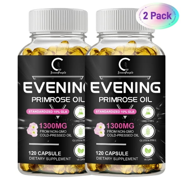GPGP GreenPeople Evening Primrose Oil Supplements (1300mg) with Naturally Occurring GLA (Gamma-Linolenic Acid) for Face, Skin & Hair, 240 Softgels