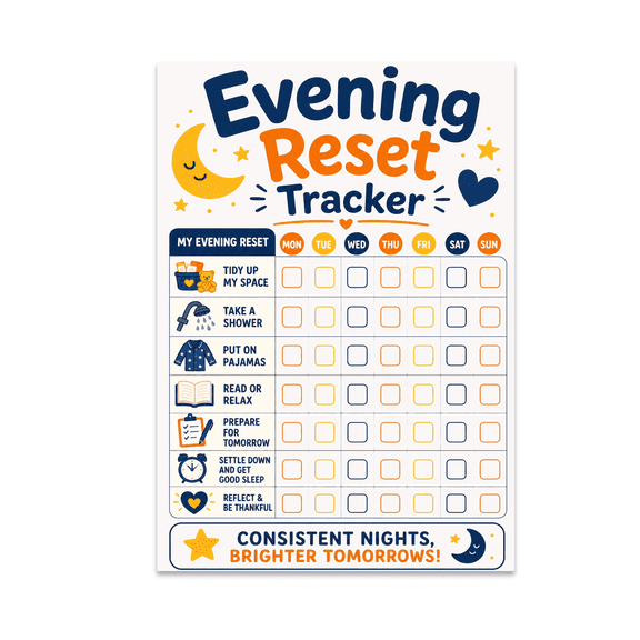 Evening Reset Tracker Poster - Family Routine Organizer - 13x19 Poster Print