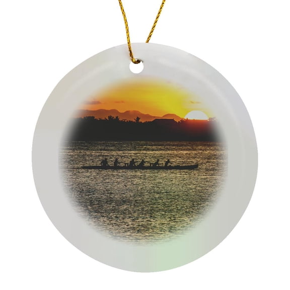 3drose, Evening Rowing in the Bay of Apia, Upolu, Samoa, South Pacific 01, Circle Porcelain Ornament