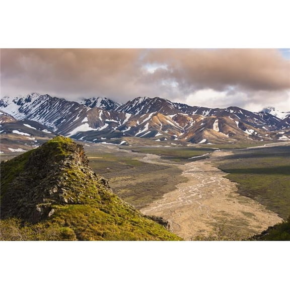 Evening Scenic View of Polychrome Pass & The Plains of Murie Denali National Park Interior Alaska Print - 19 x 12 in.