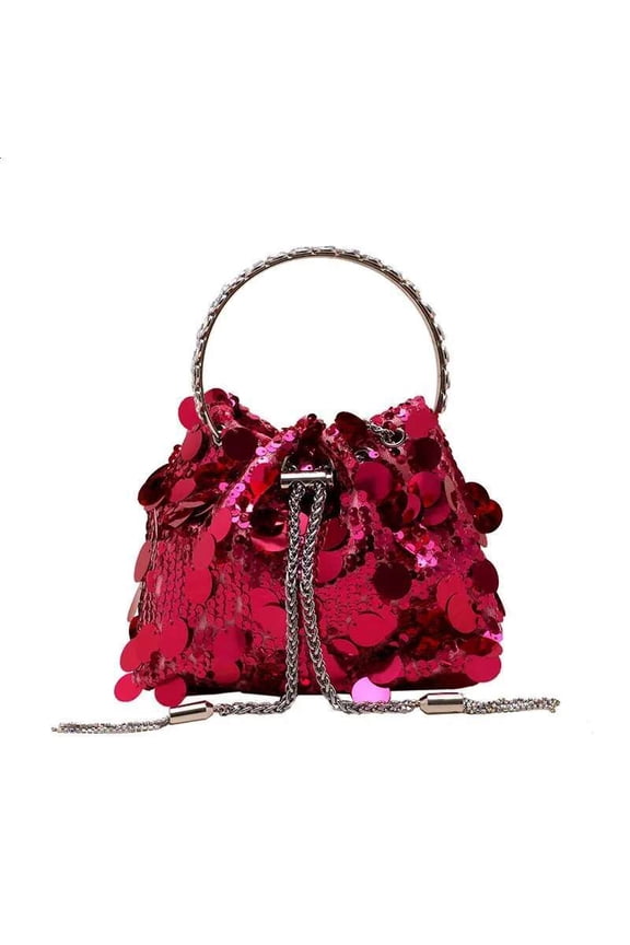 Evening Sequin Bucket For Women Round Metal Wrist Handbags Wedding Party Sier Chain Shoulder Bags Ladies Purses