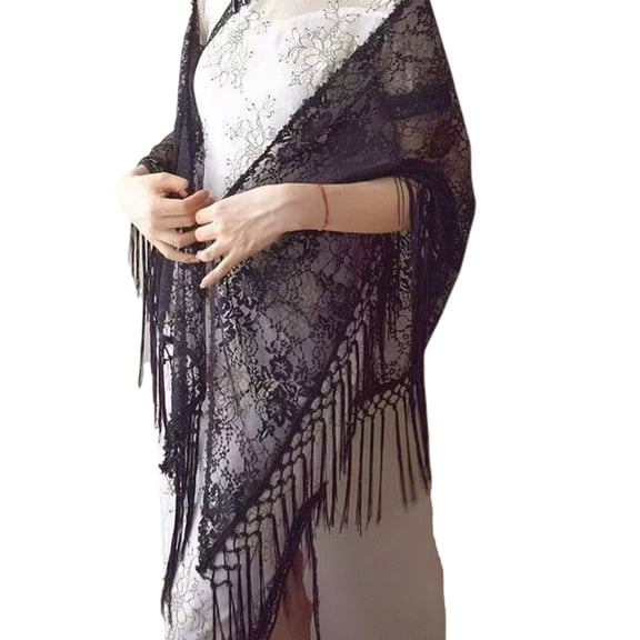 Evening Shawl With Long Tassels Multiuse Lace Flower Scarf Shoulder Wrap For Weddings Parties And Traditional Dresses