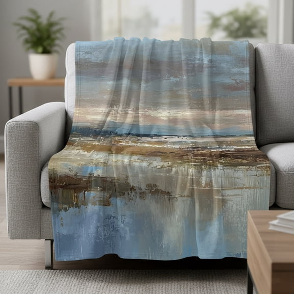 Evening Sky Fleece Throw Blanket Rustic Minimalist Oil Painted Coastal Horizon Ultra Soft Fuzzy Cozy Flannel Throw Blanket for Couch Sofa Bed Car Travel, Ideal Gifts 30x40 Inches