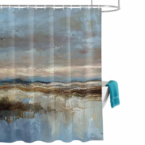 Evening Sky Shower Curtain, Rustic Minimalist Oil Painted Coastal Horizon Waterproof Shower Curtain Set with 12 Hooks Lightweight Bath Curtains Fabric Bathroom Decor 36x72 Inches