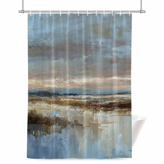 Evening Sky Shower Curtains for Bathroom, Rustic Minimalist Oil Painted Coastal Horizon Waterproof Fabric Shower Curtain for Bathroom Bathtub Decoration, Machine Washable 72"x84"