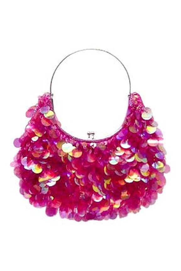Evening Sparkle Hobo-Shaped Bag in Fuchsia Paillettes w/ Frame - Fuchsia - BG-8019FS