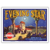 Evening Star - Red Ball California Lemons - Vintage Fruit Crate Label c.1930s - Master Art Print (Unframed) 9in x 12in