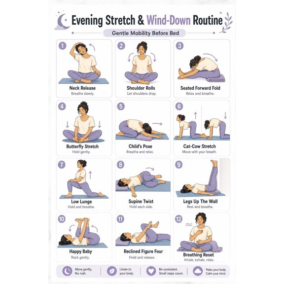 Evening Stretch Guide Unframed poster12x18inch Bedtime Routine Chart poster