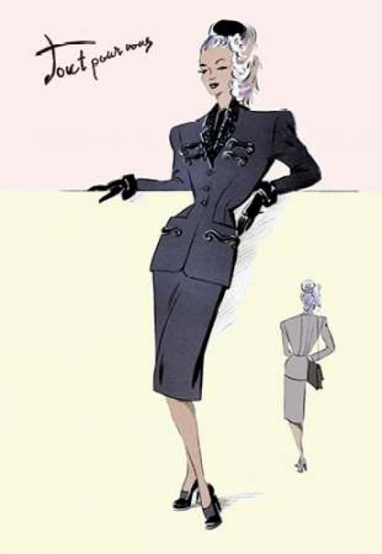 Evening Suit with Hat 1947 Canvas Art - Unknown (12 x 18)