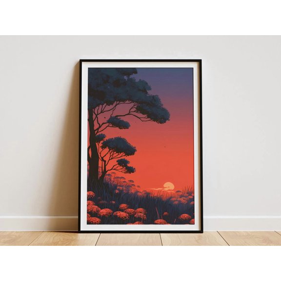 Evening Sunset Tree Silhouette Landscape Poster Unframed Paper Print