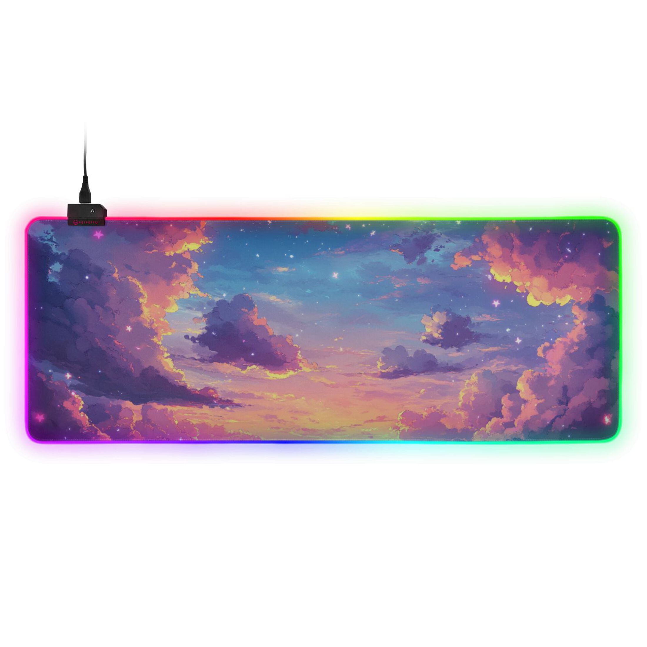 Evening Sunset and Clouds Cartoon RGB Gaming Mouse Pad Large Keyboard ...